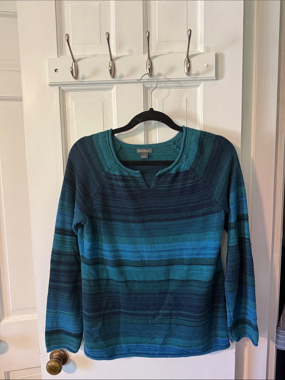Eddie Bauer Teal & Navy Striped Pullover Sweater
